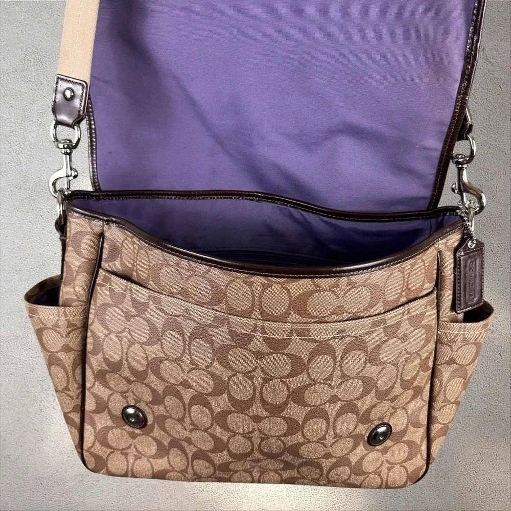 COACH ASHLEY SIGNATURE CANVAS BABY MESSENGER BAG F1276 F18373 BLACK GREY DIAPER